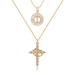 2-Piece 14K Diamond Cross Crown & Initial Necklace Set