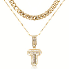 2-Piece 14K Layered Cuban & Initial Necklaces