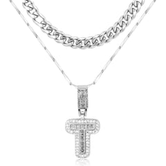 2-Piece 14K Layered Cuban & Initial Necklaces