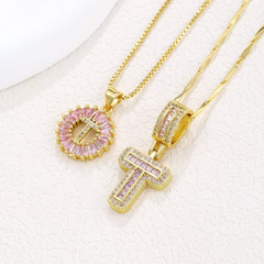 2-Piece 14K Diamond Letter Initial Necklaces (Limited Pink Edition)