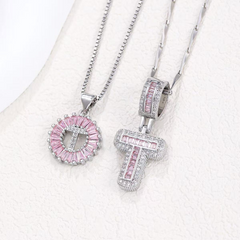 2-Piece 14K Diamond Letter Initial Necklaces (Limited Pink Edition)