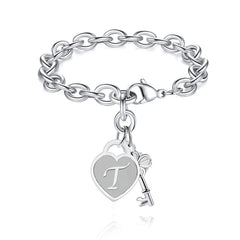 Chunky Clip Heart & Key Letter Initial Bracelet