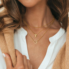 18K 3-Piece Heart & Bubble Letter Initial Necklace Stack