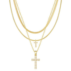3-Piece 14K Diamond Accented Initial & Cross Necklace Set