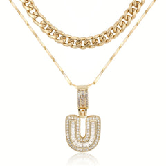 2-Piece 14K Layered Cuban & Initial Necklaces