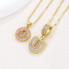 2-Piece 14K Diamond Letter Initial Necklaces (Limited Pink Edition)