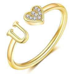 Elegant Heart Accented Serif Letter Initial Ring