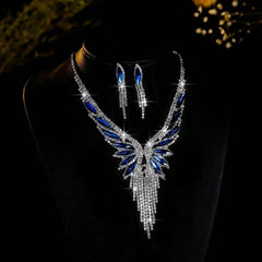 Elegant CZ Accented Wing Necklace & Earrings Set