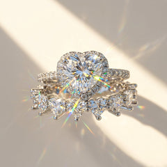 2-Piece Elegant Heart CZ Ring Stack