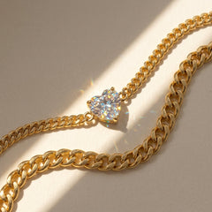 2-Piece Cuban Heart Accented Anklet Set
