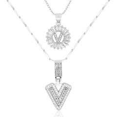 2-Piece 14K Diamond Letter Initial Necklaces