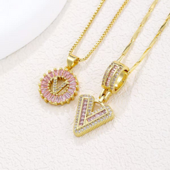 2-Piece 14K Diamond Letter Initial Necklaces (Limited Pink Edition)