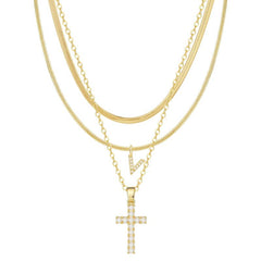 3-Piece 14K Diamond Accented Initial & Cross Necklace Set