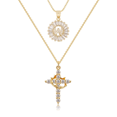2-Piece 14K Diamond Cross Crown & Initial Necklace Set
