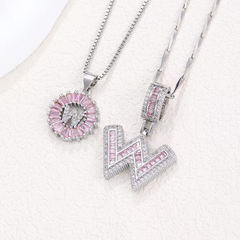 2-Piece 14K Diamond Letter Initial Necklaces (Limited Pink Edition)
