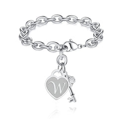Chunky Clip Heart & Key Letter Initial Bracelet