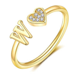 Elegant Heart Accented Serif Letter Initial Ring