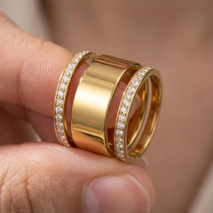 3-Piece CZ Accented Thin & Thick Ring Stack