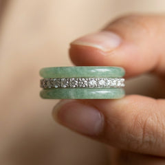 Elegant CZ Center Jade Ring Stack