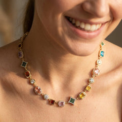 Colorful Geometric Gem Set Necklace
