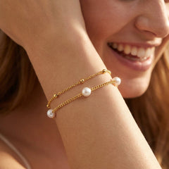 14K 2-Piece Dainty Pearl & Satellite Bracelet Stack