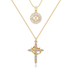 2-Piece 14K Diamond Cross Crown & Initial Necklace Set