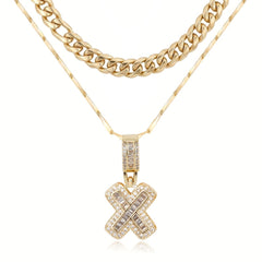 2-Piece 14K Layered Cuban & Initial Necklaces