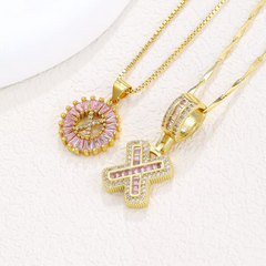 2-Piece 14K Diamond Letter Initial Necklaces (Limited Pink Edition)