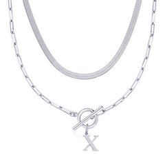 2-Piece Paperclip Initial Toggle Clasp & Herringbone Necklace Set