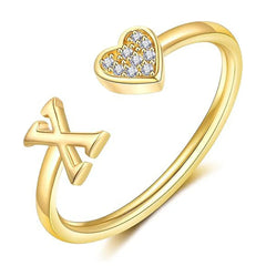Elegant Heart Accented Serif Letter Initial Ring