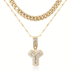 2-Piece 14K Layered Cuban & Initial Necklaces