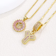 2-Piece 14K Diamond Letter Initial Necklaces (Limited Pink Edition)