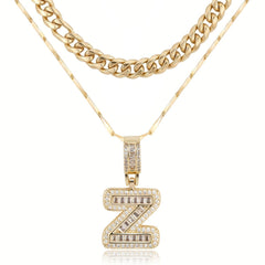 2-Piece 14K Layered Cuban & Initial Necklaces