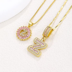 2-Piece 14K Diamond Letter Initial Necklaces (Limited Pink Edition)