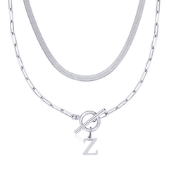 2-Piece Paperclip Initial Toggle Clasp & Herringbone Necklace Set