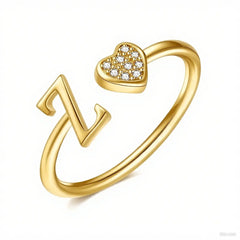 Elegant Heart Accented Serif Letter Initial Ring