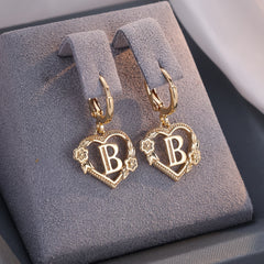 Dainty Initial Letter Heart Hoop Earrings