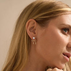 14K Pearl Accented Dangle Bow Earrings