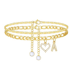 2-Piece 14K Letter Initial & Diamond Heart Anklet