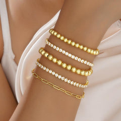 5-Piece Diamond Accented Gold Bracelet Stack