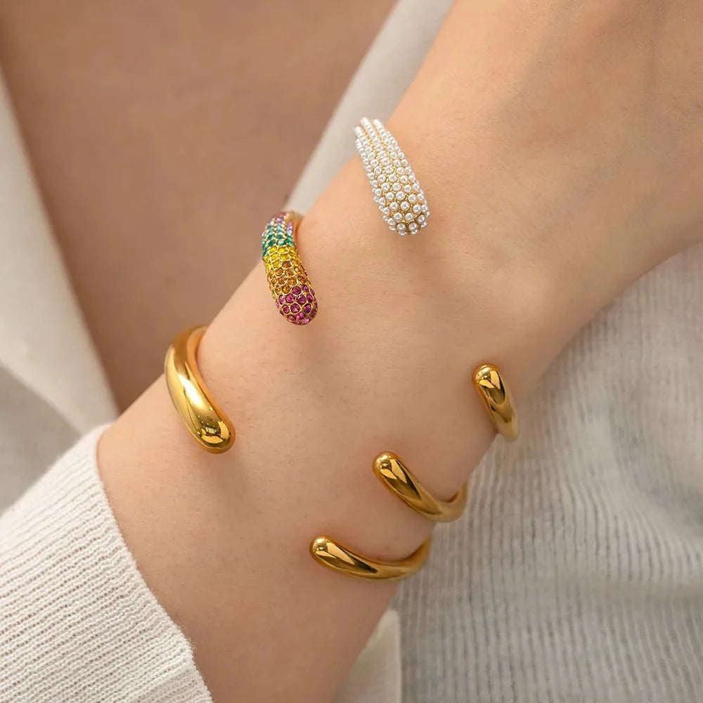 Accented Classy Bangle Cuff Bracelets - Veinci