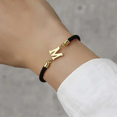 Adjustable Angled Serif Letter Initial Bracelets - Veinci