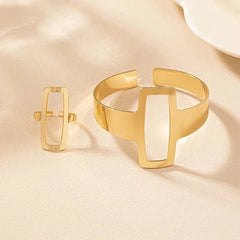 Adjustable Geometric Rectangle Bracelet and Ring Set - Veinci