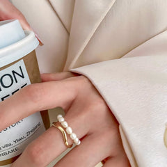 Adjustable Layered Pearl Accented Ring - Veinci