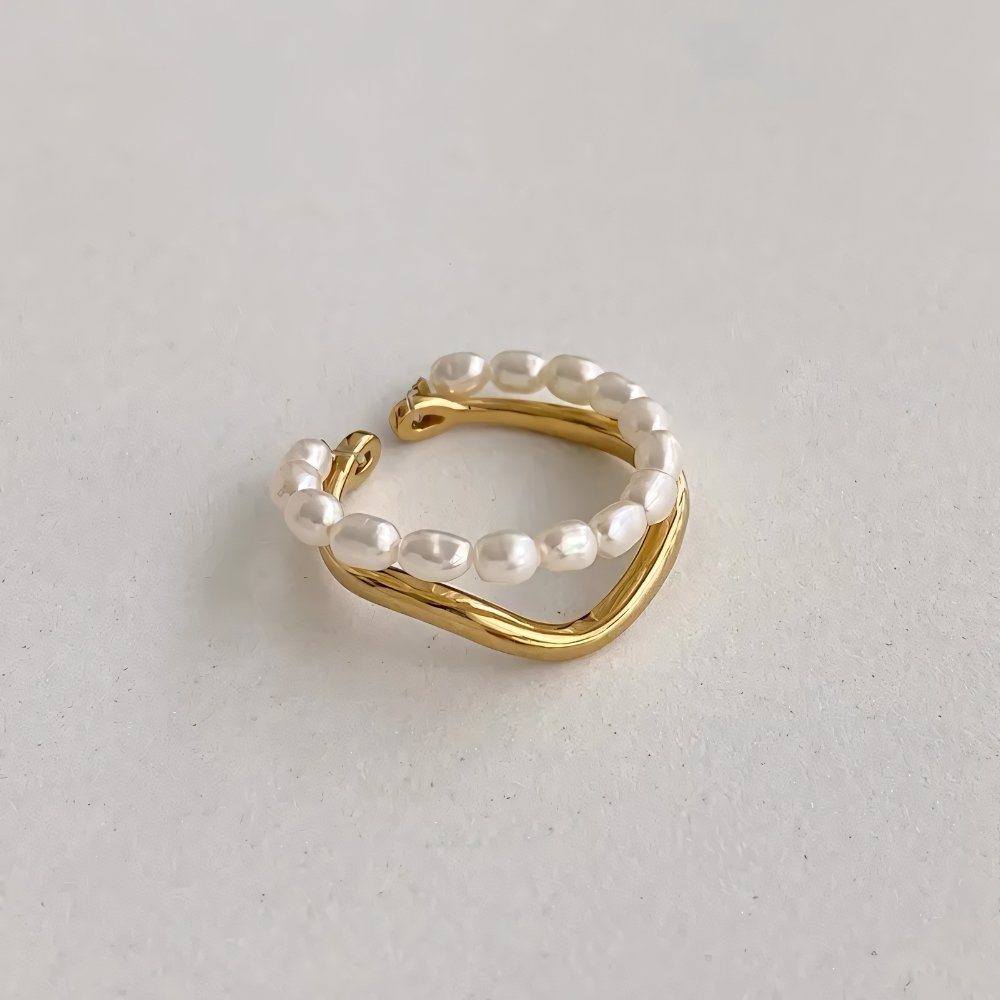 Adjustable Layered Pearl Accented Ring - Veinci