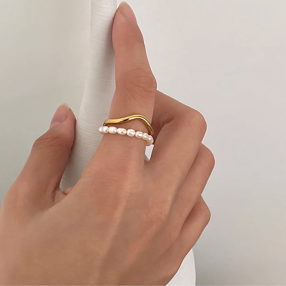 Adjustable Layered Pearl Accented Ring - Veinci