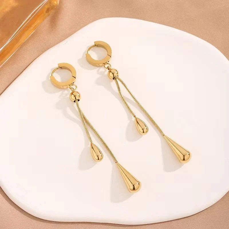 Adjustable Pull Droplet Lariat Necklace and Earrings - Veinci