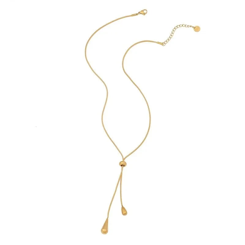 Adjustable Pull Droplet Lariat Necklace and Earrings - Veinci
