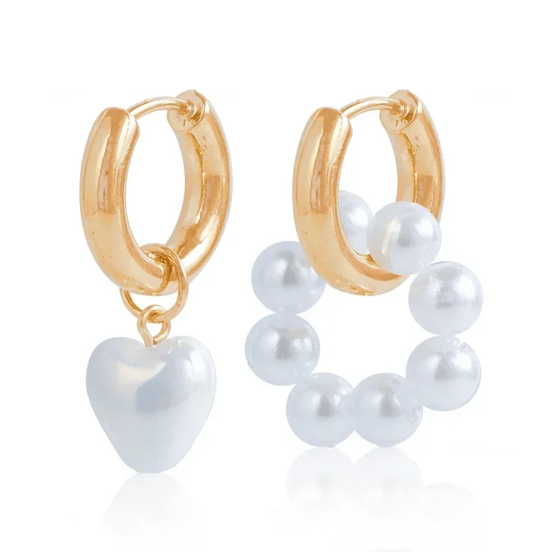 Asymmetrical Dainty Pearl Hoop Earrings - Veinci