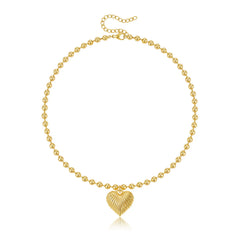 14K Beaded Chain Bubble Heart Necklaces